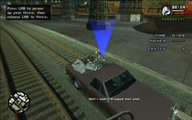 CJ throwing the boxes to Ryder.