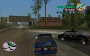 The player being shot at while driving in an Admiral.