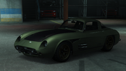 The M4J3ST1C Stirling GT seen in Vehicle Cargo missions, GTA Online. (Rear quarter view)
