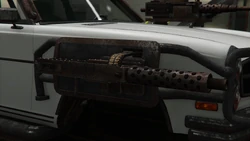 Close-up of the mounted .50 Cal (rusted, right)
