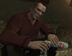 Mikhail Faustin with Cherenkov Vodka in the mission Do You Have Protection? in GTA IV.