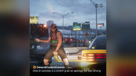 Screenshot from Trailer 1 of GTA VI showing an interchange on the Interstate 404.