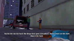 The thugs hit the van containing the drugs too hard, resulting in a mess and the loss of most of the drugs.