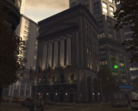 The Liberty City Stock Exchange in The Exchange that bears a likeness to the New York Stock Exchange building.