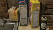 Cereal packages in Trevor's Trailer in GTA V with the address legible.