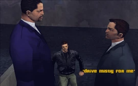 Claude arrives at Luigi's Sex Club 7 and finds Luigi and Mickey Hamfists talking.