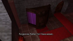 Toni enters the cathedral to confess sins to the priest.