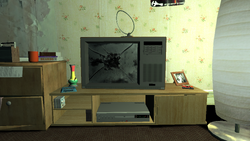 A destroyed CRT TV.