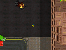 The van explodes.