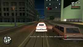 CJ responds that he used to live in Los Santos with his family.