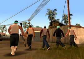 Electronic Press Kit screenshot of Los Desperados, featuring early character models of Cesar Vialpando and the Varrios Los Aztecas.