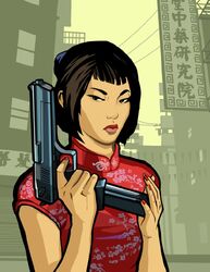 Artwork of Ling reloading her handgun. Also the featured artwork on the iTunes single "Grand Theft Auto: Chinatown Wars" with Ghostface Killah and Doom.