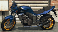 A Vader in GTA V, with twin side exhausts and a license plate (Rear quarter view).
