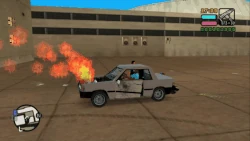 Vehicle on fire (Grand Theft Auto: Vice City Stories).