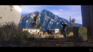 Johnny Klebitz throws a ball for an idle pug in Stab City.