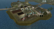 An aerial view of Prawn Island in Grand Theft Auto: Vice City.