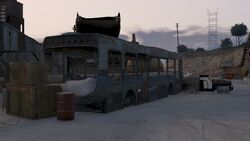 A Bus wreck in the scrapyard.