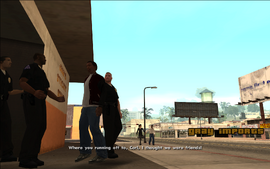 Tenpenny asks Carl where he was running to and sarcastically says that he thought they were friends.
