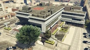 MissionRowPoliceStation-GTAV-AerialView.png (1.32 MB) Mission Row Police Station and Impound Garage. Lobby is accessible, other areas such as the staircase and helipad are restricted and will gain the player a wanted level at the point of entry.