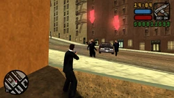 Killing a group of hitmen armed with Micro SMGs.