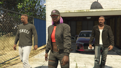 Sessanta-GTAO-WithGoonsAndSecondTailgaterS.png (2.66 MB) Sessanta walking with two goons at the end of The Prison Contract, with her red Tailgater S in the background.