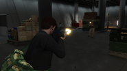 The player fighting their way out of the facility.