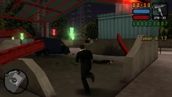 Collecting Salvatore's money while avoiding the flames and explosive barrels.