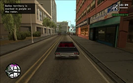 CJ cruising into Ballas' territory.