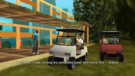 Vic after being unable to hit a golf ball at the buoy.