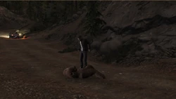 Franklin approaching the Sasquatch.