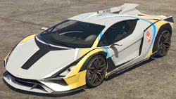 A Weaponized Ignus with the Pisswasser livery in Grand Theft Auto Online. (Rear quarter view)