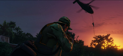 Rappelling from a stealth helicopter.
