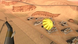 The helicopter drops the package.