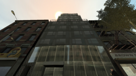 View from the bottom of the building in GTA IV.