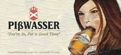A highly suggestive billboard ad for Pißwasser beer (Grand Theft Auto IV).