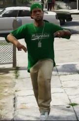 Lamar wearing the San Andreas Magnetics T-Shirt in The Long Stretch.
