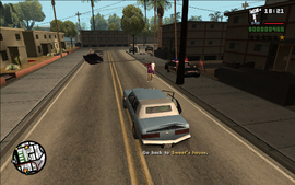 After the attacking Ballas are dealt with, CJ must drive the quartet back to the cul-de-sac in Grove Street.