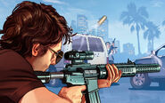 Player shooting a rifle featured on the GTA Online Box Art