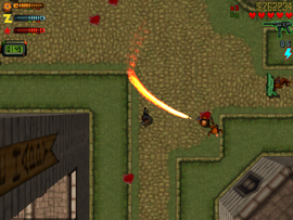 Avoiding Krishna members armed with Flamethrowers.