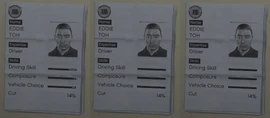 Eddie's heist sheet in Grand Theft Auto V (L-R: Base stats, after 1 heist and after 2 heists).