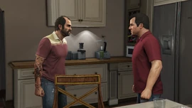Michael and Trevor stare down each other.
