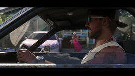 Partial interior view of the Creado, being driven by Jason.