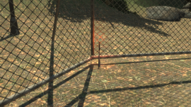 The baseball bat at the baseball field.