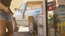 A three-quarter rear view shot of the pickup at  (1:16)