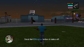 Steal the helicopter before it takes off.