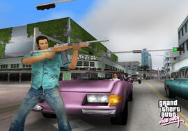 Tommy using a Ruger in a pre-release screenshot of GTA Vice City.