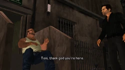 Toni goes around the back of Paulie's Revue Bar...