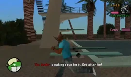 The dealer is making a run for it. Get after him!