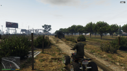 Trevor giving chase on a quadbike to Joe fleeing in a tractor.