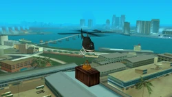 A  carrying a shipping container